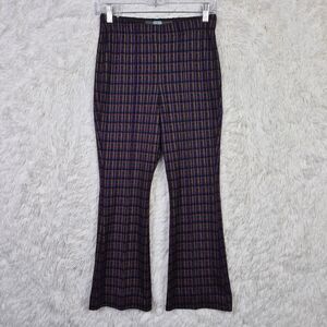 Eva Franco Womens XS Hansen Knit Multi Plaid Flare Leg Crop Pull On Pants USA